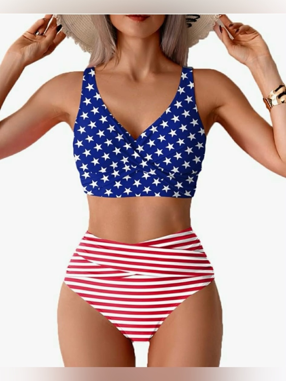 High-Waist American Flag Two-Piece Swimsuit XL New without tags